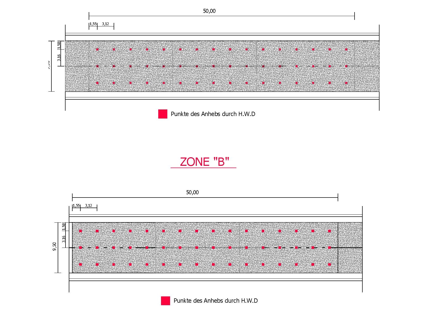 Planimetrie Konsolidierung und Anhebung von 10mm einer Landstrasse